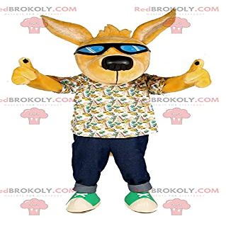 SPOTSOUND Yellow dog REDBROKOLY Mascot with sunglasses
