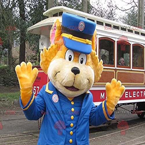 SPOTSOUND Orange cat REDBROKOLY Mascot dressed as a train controller
