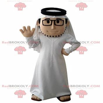 SPOTSOUND Bearded sultan REDBROKOLY Mascot with a white outfit and glasses