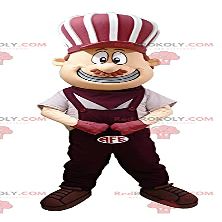 SPOTSOUND Smiling man REDBROKOLY Mascot dressed in purple and white