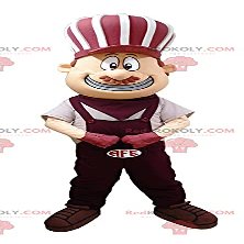 SPOTSOUND Smiling man REDBROKOLY Mascot dressed in purple and white