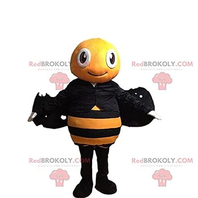 SPOTSOUND Yellow and black bee REDBROKOLY Mascot, smiling wasp costume