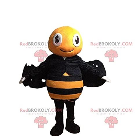 SPOTSOUND Yellow and black bee REDBROKOLY Mascot, smiling wasp costume