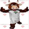 SPOTSOUND Brown cow REDBROKOLY Mascot with a sporty outfit view 1