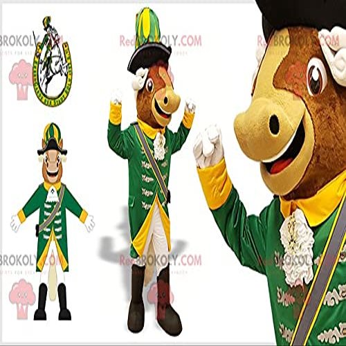 SPOTSOUND Cow REDBROKOLY Mascot in white and yellow green Renaissance outfit
