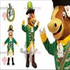 SPOTSOUND Cow REDBROKOLY Mascot in white and yellow green Renaissance outfit view 1