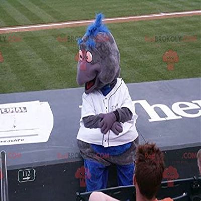SPOTSOUND Gray and blue bird REDBROKOLY Mascot in sportswear