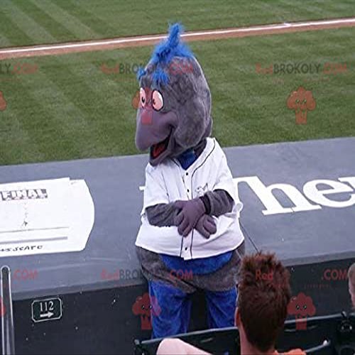 SPOTSOUND Gray and blue bird REDBROKOLY Mascot in sportswear