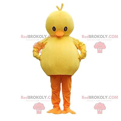 SPOTSOUND Yellow and orange plump chick REDBROKOLY Mascot. Plump bird costume