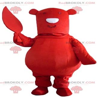 SPOTSOUND Big red bear REDBROKOLY Mascot with a leaf in hand