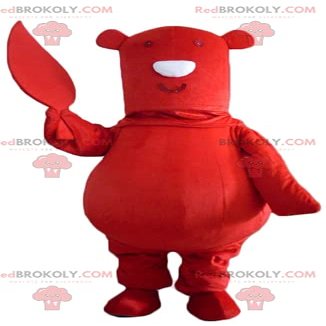 SPOTSOUND Big red bear REDBROKOLY Mascot with a leaf in hand
