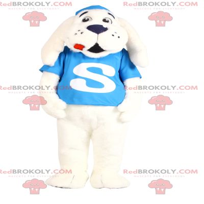 SPOTSOUND White dog REDBROKOLY Mascot with a turquoise jersey