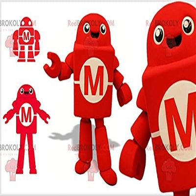 SPOTSOUND Red and white robot REDBROKOLY Mascot. New technology