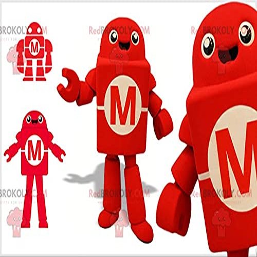 SPOTSOUND Red and white robot REDBROKOLY Mascot. New technology