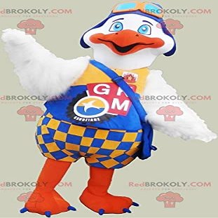 SPOTSOUND REDBROKOLY Mascot large white and orange bird with a colorful outfit