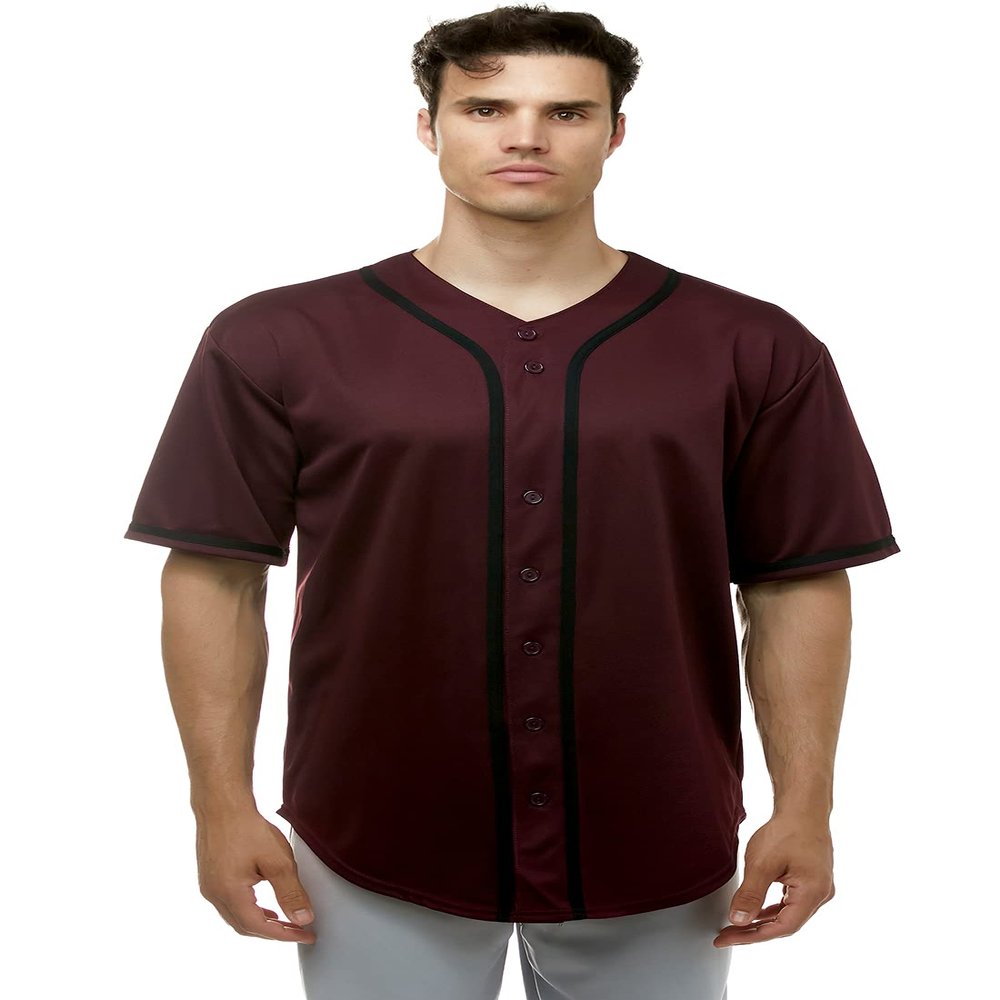 JC DISTRO Men's Short Sleeve Plain Button Down Baseball Jersey Team Jersey Burgundy 3X-Large