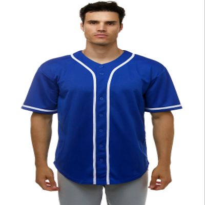 JC DISTRO Men's Short Sleeve Plain Button Down Baseball Jersey Team Jersey RoyalBlue Medium