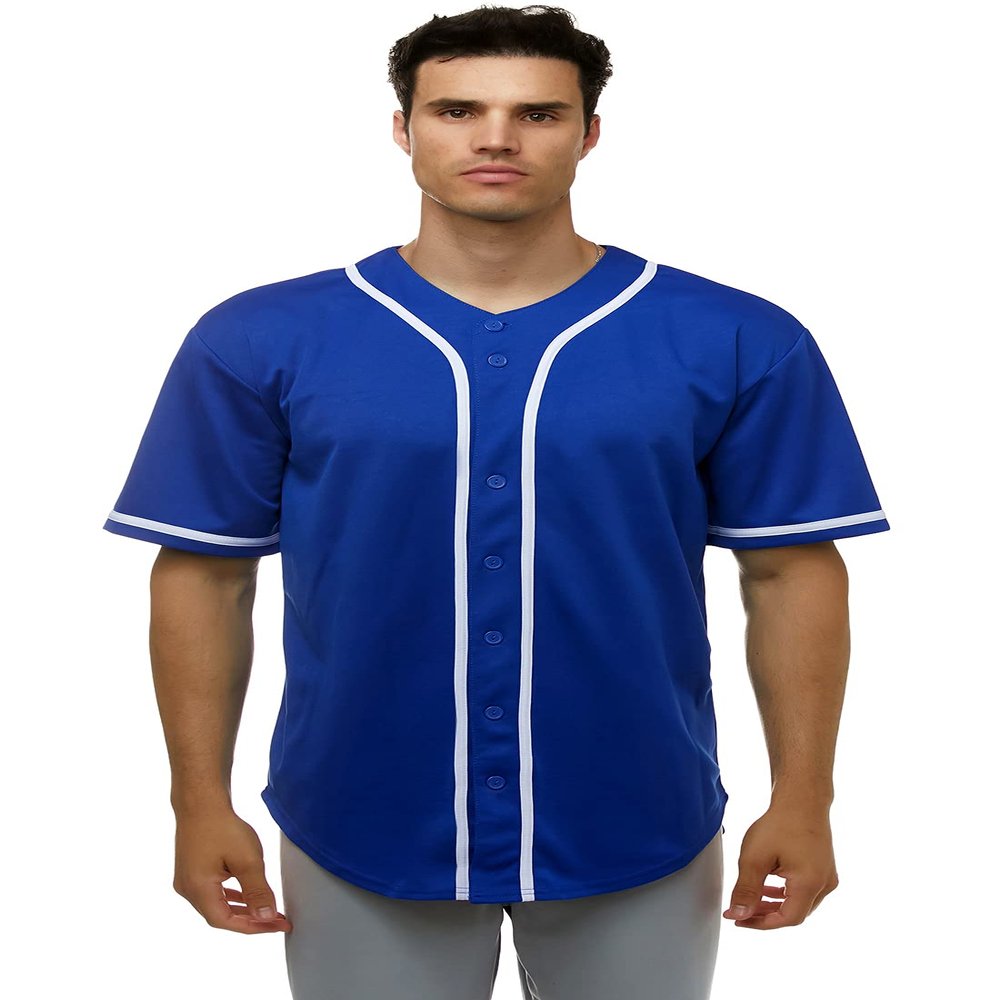 JC DISTRO Men's Short Sleeve Plain Button Down Baseball Jersey Team Jersey RoyalBlue Medium