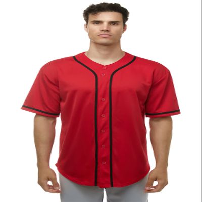 JC DISTRO Men's Short Sleeve Plain Button Down Baseball Jersey Team Jersey Red Medium