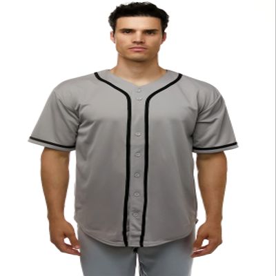 JC DISTRO Men's Short Sleeve Plain Button Down Baseball Jersey Team Jersey Grey Large