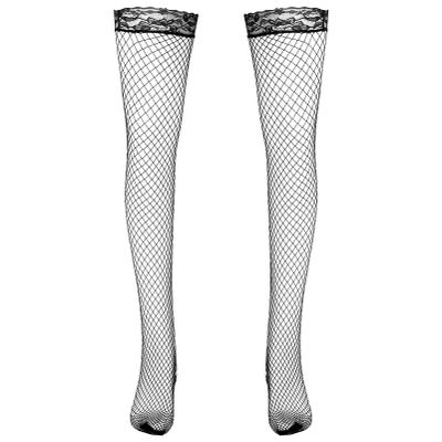 Alvivi Mens Sexy Fishnet Pantyhose Lace Trim Top Thin High Stockings Tight Leggings Lingerie Black One Size