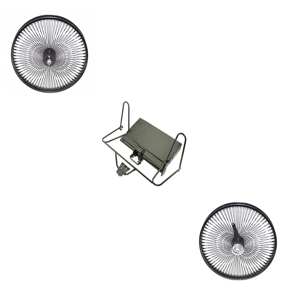 Black Lowrider Trike Conversion Kit with Plate for 20 inch Bike. Comes with Two Black 144 Spoke Wheels. Tricycle, Trike, Three-Wheel Bike Conversion kit