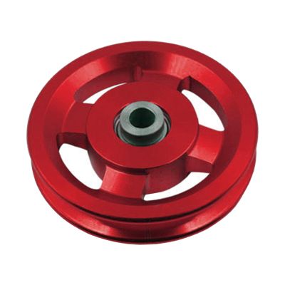 Almencla Pulley Wheels, Pulley Wheel Gym Pulley for Multi Gym for Sports Fitness Equipment Spare Part Garage Door, Aluminium Alloy, Red, 95mm