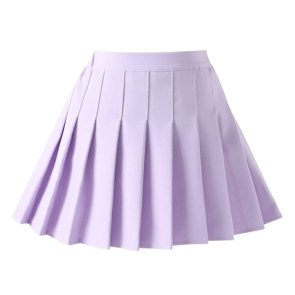 birbyrrly Girls School Uniform Skirts with Shorts  Solid Pleated Tennis Skort Basic Scooter Purple 140-8-9Y