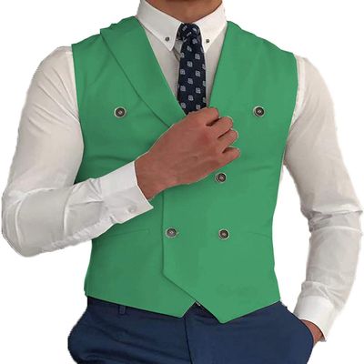 Profan Mens Suit Peak Lapel Slim Fit Suit Vest Double Breasted White Suit Waistcoat(Green,Medium)