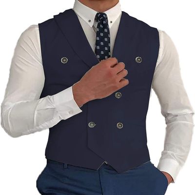 Profan Mens Suit Peak Lapel Slim Fit Suit Vest Double Breasted White Suit Waistcoat(Navy,XX-Large)