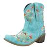 Hbeylia Vintage Ethnic Cowboys Boots For Women Boho Retro Flower Embroidered Pointed Toe Leather Western Cowgirls Boots Bohemian Chunky Mid Heels Wide Mid Calf Booties For Ladies Dress view 4
