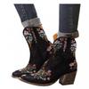 Hbeylia Vintage Ethnic Cowboys Boots For Women Boho Retro Flower Embroidered Pointed Toe Leather Western Cowgirls Boots Bohemian Chunky Mid Heels Wide Mid Calf Booties For Ladies Dress view 1