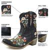Hbeylia Vintage Ethnic Cowboys Boots For Women Boho Retro Flower Embroidered Pointed Toe Leather Western Cowgirls Boots Bohemian Chunky Mid Heels Wide Mid Calf Booties For Ladies Dress view 4