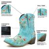 Hbeylia Vintage Ethnic Cowboys Boots For Women Boho Retro Flower Embroidered Pointed Toe Leather Western Cowgirls Boots Bohemian Chunky Mid Heels Wide Mid Calf Booties For Ladies Dress view 3