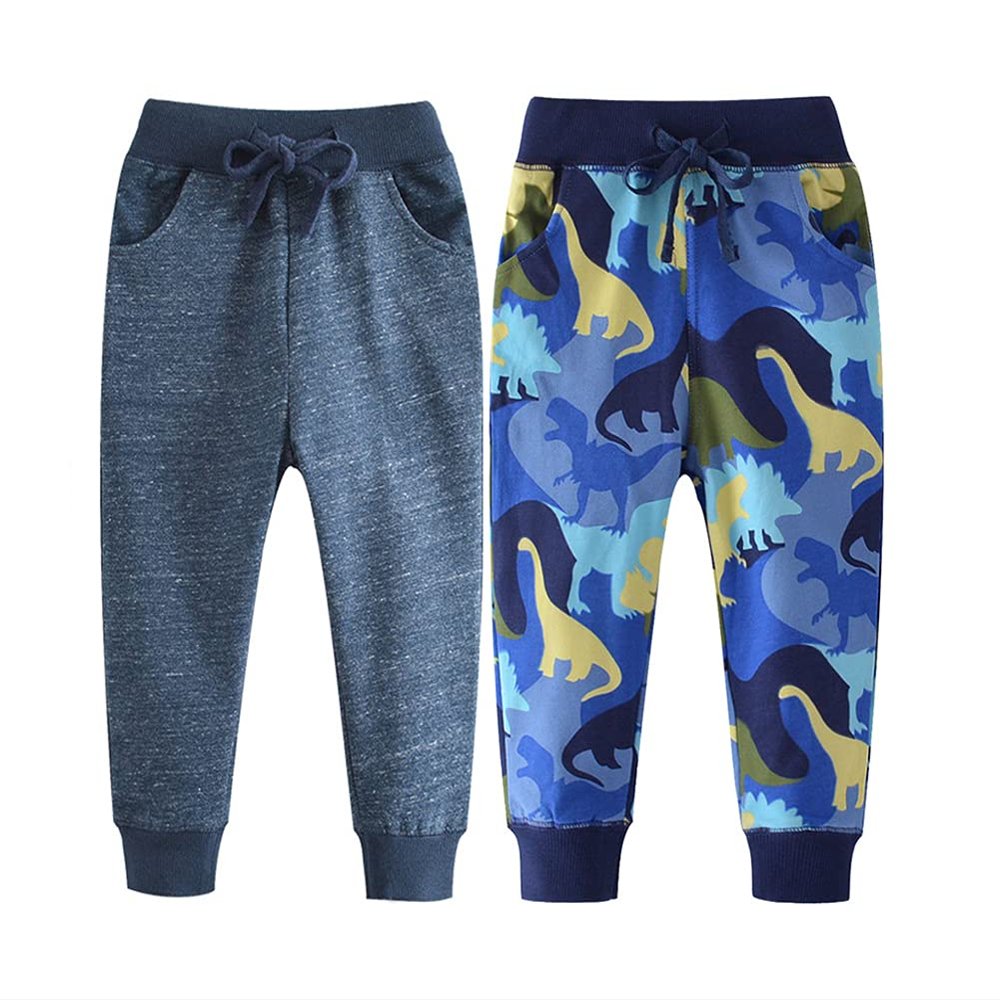 Qin.Orianna Little Boys Cartoon Pattern Cotton Drawstring Elastic Sweatpants Sport Jogger Pants with Pocket