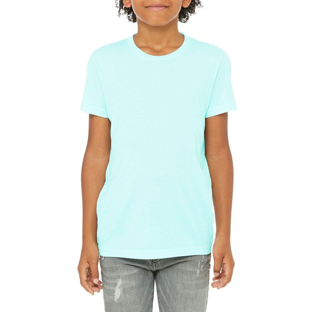 JustBlanks Youth Triblend Short Sleeve Tee Poly Cotton Rayon T-Shirt Crewneck Tee Side Seams Retail Fit T-Shirt for Boys - ICE Blue Trblnd - Medium