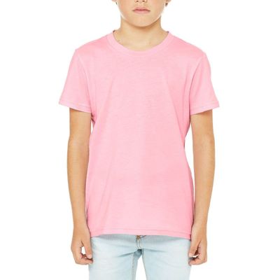 JustBlanks Youth Jersey Short Sleeve Tee 100% Combed Cotton T-Shirt Athletic Tee Crew Neck Tee for Boys - Pink - Small