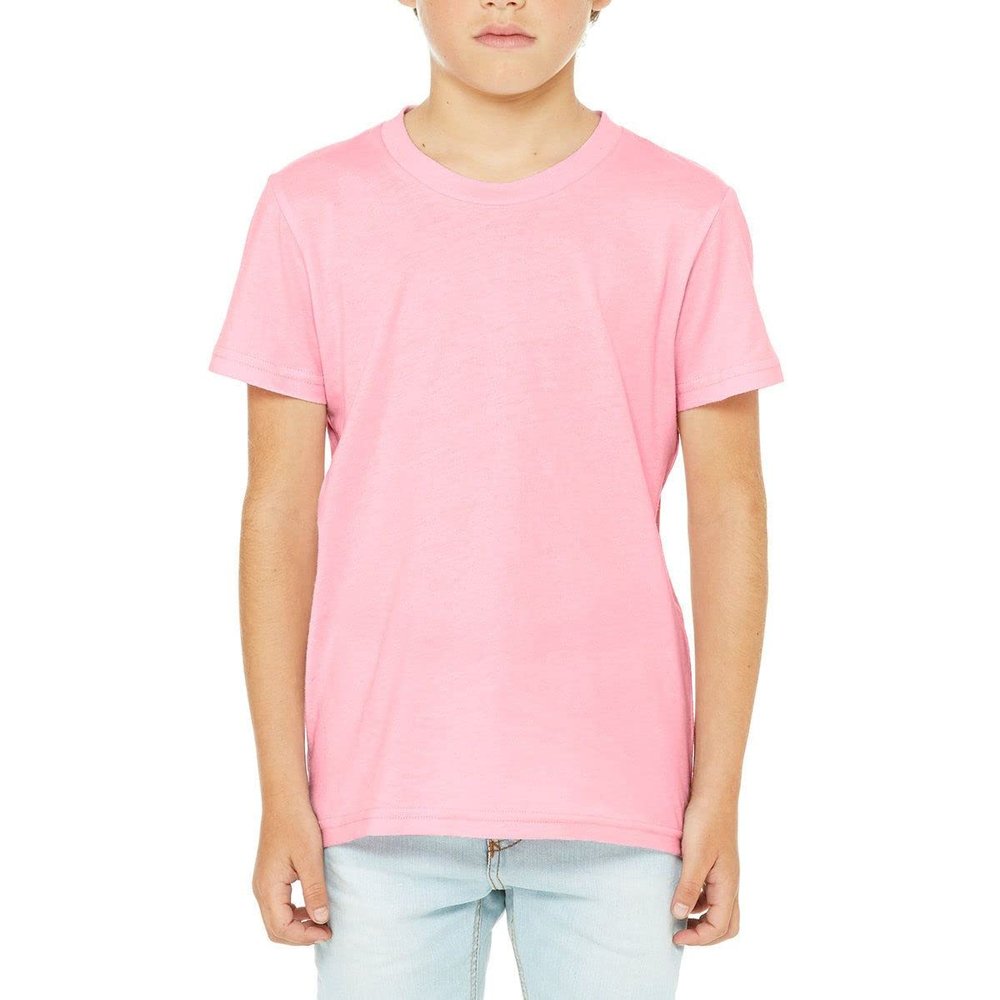 JustBlanks Youth Jersey Short Sleeve Tee 100% Combed Cotton T-Shirt Athletic Tee Crew Neck Tee for Boys - Pink - Small