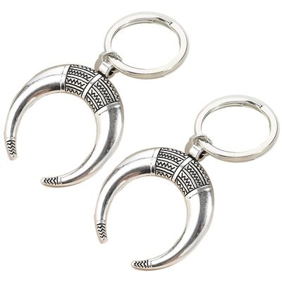 2Pcs Metal Keychain Cow Horn Key Ring Moon Shaped Key Chains For Women Men Handbag Accessorie