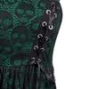 Women's Sleeveless Punk Dresses Camisole Skull Print Lace Swing Dress Halloween Spaghetti Strap Steampunk Dress Goth Clothes Green view 3