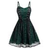 Women's Sleeveless Punk Dresses Camisole Skull Print Lace Swing Dress Halloween Spaghetti Strap Steampunk Dress Goth Clothes Green view 1