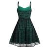 Women's Sleeveless Punk Dresses Camisole Skull Print Lace Swing Dress Halloween Spaghetti Strap Steampunk Dress Goth Clothes Green view 2