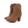 Bcshiye Women's Chunky High Heel Ankle Booties Faux Suede Pointed Toe Tassel Zip Bootie Slip on Fringe Cowboy Boots view 2