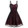 Women's Sleeveless Punk Dresses Camisole Skull Print Lace Swing Dress Halloween Spaghetti Strap Steampunk Dress Goth Clothes Wine view 1