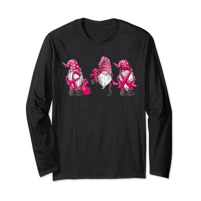 gnomes Breast Cancer Awareness Pink Ribbon women girls Long Sleeve T-Shirt