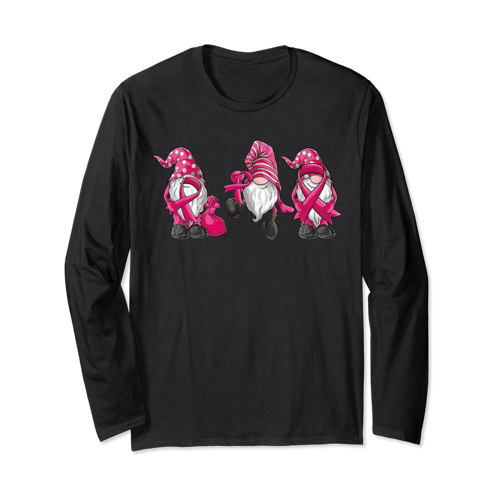 gnomes Breast Cancer Awareness Pink Ribbon women girls Long Sleeve T-Shirt
