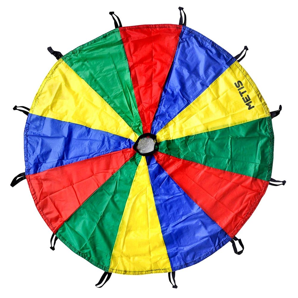 METIS Kids Parachute [6ft - 30ft] - Playground Equipment [6 Sizes] | Parachute for Kids | Kids Outdoor Play Equipment | Outdoor Games & Activities | Carry Bag Included (16ft)
