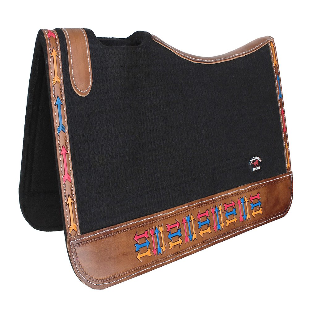 CHALLENGER Horse 32" x 30" Western Contoured Wool Felt Therapeutic Saddle Pad Black 39220BK