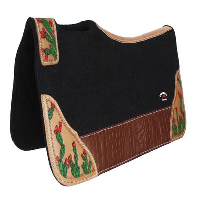 CHALLENGER Horse 32" x 30" Western Contoured Wool Felt Therapeutic Saddle Pad Black 39218BK