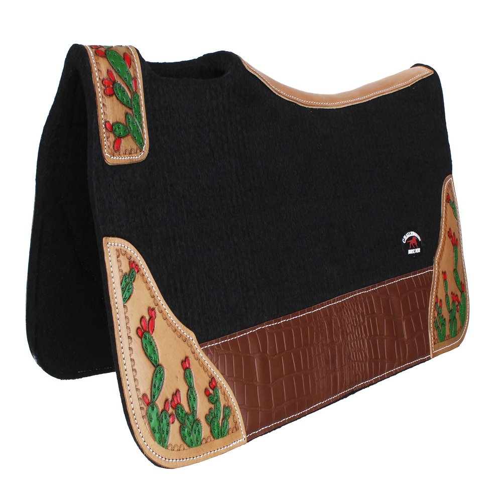 CHALLENGER Horse 32" x 30" Western Contoured Wool Felt Therapeutic Saddle Pad Black 39218BK